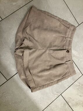 SHEIN Beige Corduroy High-Waist Folded-Hem Shorts